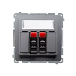 SIMON BASIC WMUG-02000x-J011 Gniazdo głośnikowe 2-krotne z polem opisowym (moduł). Przekrój przew.dla wejścia i wyjścia 2,5 mm2. Mocowanie na łapki i wkręty; stal inox