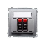 SIMON BASIC WMUG-02000x-4011 Gniazdo głośnikowe 2-krotne z polem opisowym (moduł). Przekrój przew.dla wejścia i wyjścia 2,5 mm2. Mocowanie na łapki i wkręty; srebrny mat