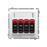 SIMON BASIC WMUG-04000x-1011 Gniazdo głośnikowe 4-krotne z polem opisowym (moduł). Do podłączenia 4 kolumn głośnikowych. Mocowanie gniazda na łapki i wkręty; biały