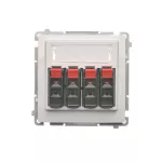 SIMON BASIC WMUG-04000x-1011 Gniazdo głośnikowe 4-krotne z polem opisowym (moduł). Do podłączenia 4 kolumn głośnikowych. Mocowanie gniazda na łapki i wkręty; biały
