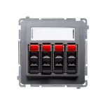 SIMON BASIC WMUG-04000x-J011 Gniazdo głośnikowe 4-krotne z polem opisowym (moduł). Do podłączenia 4 kolumn głośnikowych. Mocowanie gniazda na łapki i wkręty; stal inox