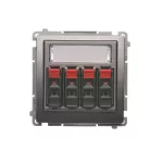 SIMON BASIC WMUG-04000x-J011 Gniazdo głośnikowe 4-krotne z polem opisowym (moduł). Do podłączenia 4 kolumn głośnikowych. Mocowanie gniazda na łapki i wkręty; stal inox