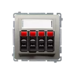 SIMON BASIC WMUG-04000x-H011 Gniazdo głośnikowe 4-krotne z polem opisowym (moduł). Do podłączenia 4 kolumn głośnikowych. Mocowanie gniazda na łapki i wkręty; satynowy