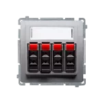 SIMON BASIC WMUG-04000x-4011 Gniazdo głośnikowe 4-krotne z polem opisowym (moduł). Do podłączenia 4 kolumn głośnikowych. Mocowanie gniazda na łapki i wkręty; srebrny mat