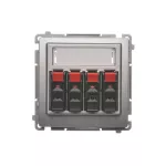 SIMON BASIC WMUG-04000x-4011 Gniazdo głośnikowe 4-krotne z polem opisowym (moduł). Do podłączenia 4 kolumn głośnikowych. Mocowanie gniazda na łapki i wkręty; srebrny mat