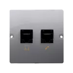 SIMON BASIC WMUT-0020x2-J011 Gniazdo telefoniczne RJ12 podwójne (moduł). Montaż gniazda na wkręty do puszki; stal inox