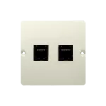 SIMON BASIC WMUK-0520F2-9011 Gniazdo komputerowe RJ45 podwójne kategoria 5e (moduł). Montaż gniazda na wkręty do puszki; beż