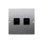 SIMON BASIC WMUK-0520F2-J011 Gniazdo komputerowe RJ45 podwójne kategoria 5e (moduł). Montaż gniazda na wkręty do puszki; stal inox