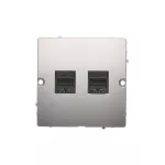 SIMON BASIC WMUK-0520F2-4011 Gniazdo komputerowe RJ45 podwójne kategoria 5e (moduł). Montaż gniazda na wkręty do puszki; srebrny mat