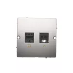 SIMON BASIC WMUM-0500F2-4011 Gniazdo komputerowe RJ45 kat.5e + telefoniczne RJ11 (moduł). Montaż gniazda na wkręty do puszki; srebrny mat
