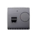 SIMON BASIC WMUR-02xxxx-4011 Regulator temperatury z czujnikiem wewnętrznym, 16A, 230V~. Montaż gniazda na wkręty do puszki; srebrny mat