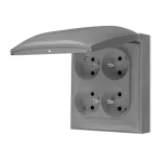 SIMON AQUACLICK WA-CGZ4xxx-xx-16xx Gniazdo wtyczkowe natynkowe, 4-krotne z uziemieniem, klapka w kolorze pokrywy, IP44, Σ16A, 250V~, zaciski śrubowe; szary