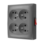 SIMON AQUACLICK WA-GZN4W1x-xx-16xx Gniazdo wtyczkowe natynkowe, 4-krotne z uziemieniem, z wbudowanym wyłącznikiem, IP20, 16A, 250V~, zaciski śrubowe; szary