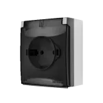 SIMON AQUACLICK WA-CGSZ1CZ-xx-16Ax Gniazdo wtyczkowe natynkowe, Schuko, pojedyncze, klapka transparentna z przesłonami torów prądowych, IP44, Σ16A, 250V~, zaciski śrubowe; szary