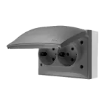 SIMON AQUACLICK WA-CGSZ2Zx-xx-16xx Gniazdo wtyczkowe natykowe, Schuko, podwójne kompaktowe, klapka w kolorze pokrywy, z przesł. torów prąd., IP44, 16A, 250V~, zaciski śrubowe; szary