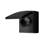 SIMON AQUACLICK WA-CGZ1Cxx-xx-49xx Gniazdo wtyczkowe natynkowe, pojedyncze z uziemieniem, klapka w kolorze pokrywy, IP44, 16A, 250V~, szybkozłącza; czarny mat