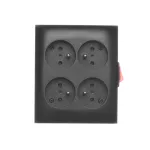 SIMON AQUACLICK WA-GZN4W1x-xx-49xx Gniazdo wtyczkowe natynkowe, 4-krotne z uziemieniem, z wbudowanym wyłącznikiem, IP20, 16A, 250V~, zaciski śrubowe; czarny mat