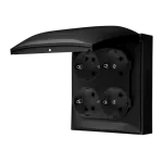 SIMON AQUACLICK WA-CGSZ4Zx-xx-49xx Gniazdo wtyczkowe natynkowe Schuko 4-krotne, klapka w kolorze pokrywy, z przesłonami torów prądowych, IP44, 16A, 250V~, zaciski śrubowe; czarny mat