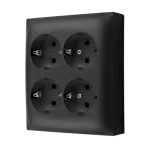 SIMON AQUACLICK WA-CGSZN4Z-xx-49xx Gniazdo wtyczkowe natynkowe, Schuko, 4-krotne, z przesłonami torów prądowych, IP20, 16A, 250V~, zaciski śrubowe; czarny mat