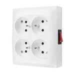SIMON AQUACLICK WA-GZN4W1x-xx-11xx Gniazdo wtyczkowe natynkowe, 4-krotne z uziemieniem, z wbudowanym wyłącznikiem, IP20, 16A, 250V~, zaciski śrubowe; biały