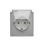 SIMON AQUACLICK WA-CGSZ1Cx-xx-11Ax Gniazdo wtyczkowe natynkowe, Schuko, pojedyncze, klapka transparentna, IP44, Σ16A, 250V~, zaciski śrubowe; biały