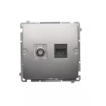 SIMON BASIC WMUA-0510xx-H011 Gniazdo antenowe typu F + RJ45 kat.6 (moduł); satynowy