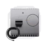 SIMON BASIC WMUR-011xxx-J011 Regulator temperatury z czujnikiem zewnętrznym, 16A, 230V~. Montaż gniazda na wkręty do puszki; stal inox