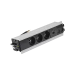 SIMON 480 TS48-530E30BK0-40 Indesk 3 gn. typ E + ładow. USB A+C i płytka dla 2 złączy RJ45 keystone; złącze 10 cm przewód; alu-czarny