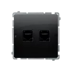 SIMON BASIC WMUT-0020x2-Y011 Gniazdo telefoniczne RJ12 podwójne (moduł). Montaż gniazda na wkręty do puszki; czarny