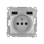 SIMON 54 WMDW-001111-043 Gniazdo wtyczkowe z zintegrowaną ładowarką 2xUSB (moduł), 2.1 A, 5 V DC, 230 V; srebrny mat *Wycofany z oferty - do wyczerpania zapasów magazynowych