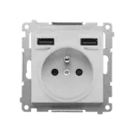 SIMON 55 WMDW-001112-143 Gniazdo wtyczkowe z zintegrowaną ładowarką 2xUSB A (moduł), 2.1 A, 5 V DC, 230 V; Aluminium mat *Wycofany z oferty - do wyczerpania zapasów magazynowych