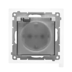 SIMON 55 WMDW-321102-143A Gniazdo Schuko do wersji IP44 z przesłonami z uszczelką ramki (moduł) 16 A, 250 V~, szybkozłącza. Klapka transparentna; Aluminium mat
