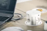 PRZEDŁUŻACZ BIURKOWY WPUSZCZANY COMFORT PLUS 120mm, 4x GNIAZDO FRENCH, 2xUSB. 2xRJ45, ŁADOWARKA INDUKCYJNA 5W, PRZEWÓD 1,5mb, BIAŁY
