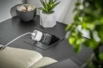 PRZEDŁUŻACZ BIURKOWY WPUSZCZANY AVARO, 1x GNIAZKO FRENCH, 2xUSB A, PRZEWÓD 1,5m, SREBRNY