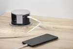 PRZEDŁUŻACZ BIURKOWY WPUSZCZANY COMFORT 100mm, 3X GNIAZDO Z UZIEMIENIEM, 2XUSB 2,4A,ALU, KABEL 1,5m