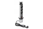 BIURKOWY PRZEDŁUŻACZ WPUSZCZANY 60mm, 3X SCHUKO, 2XUSB 2,1A 5V (SREBRNY)
