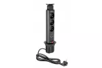 BIURKOWY PRZEDŁUŻACZ WPUSZCZANY 60mm, 3X GNIAZDO Z UZIEMIENIEM, 2XUSB 2,1A 5V (CZARNY)