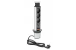 BIURKOWY PRZEDŁUŻACZ WPUSZCZANY 60mm, 3X GNIAZDO Z UZIEMIENIEM, 2XUSB 2,1A 5V (SREBRNY)