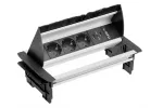 PRZEDŁUŻACZ BIURKOWY 3X GNIAZDO SCHUKO, 2XUSB 2.1A 5V DO ŁADOWANIA, KABEL ZASILAJĄCY Z WTYCZKĄ, ALUMINIUM, BEZ KASETY, ZE SZCZOTKĄ