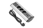 PRZEDŁUŻACZ BIURKOWY KĄTOWY 3X SCHUKO, 2XUSB 2.1A 5V (SREBRNY)