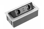 PRZEDŁUŻACZ BIURKOWY SOFT 2X GNIAZDO SCHUKO, USB 2,1A, KABEL ZASILAJĄCY Z WTYCZKĄ, ALU