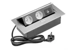 PRZEDŁUŻACZ BIURKOWY 2X GNIAZDO Z UZIEMIENIEM, 2XUSB, KABEL ZASILAJĄCY Z WTYCZKĄ, ALUMINIUM