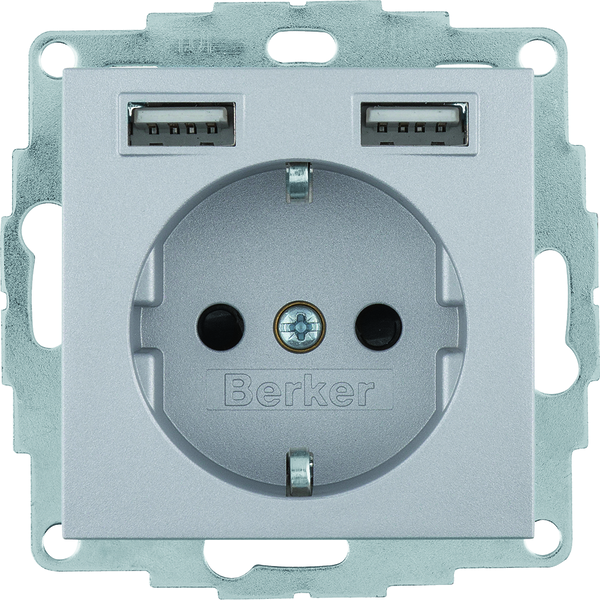 B.x Gniazdo SCHUKO z gniazdem ładowania USB 2,4 A; samozaciski; alu mat