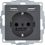 B.x Gniazdo SCHUKO z gniazdem ładowania USB 2,4 A; samozaciski; antracyt mat