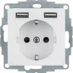 Q.x Gniazdo SCHUKO z gniazdem ładowania USB 2,4 A; samozaciski; biały aksamit
