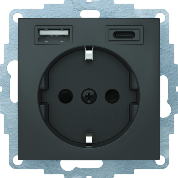 B.x Gniazdo SCHUKO z gn. ładowania USB A+C 2.4/3.0 A; samozaciski; antracyt mat