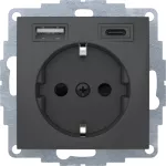 B.x Gniazdo SCHUKO z gn. ładowania USB A+C 2.4/3.0 A; samozaciski; antracyt mat