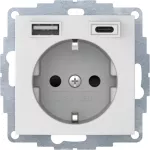 B.3/B.7 Gniazdo SCHUKO z ładowarką USB A+C 2.4/3.0 A; samozaciski biały mat