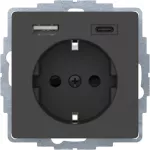 Q.x Gniazdo SCHUKO z ładowarką USB A+C 2.4/3.0 A; samozaciski; antracyt aksamit