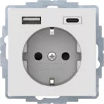 Q.x Gniazdo SCHUKO z ładowarką USB A+C 2.4/3.0 A; samozaciski; biały aksamit